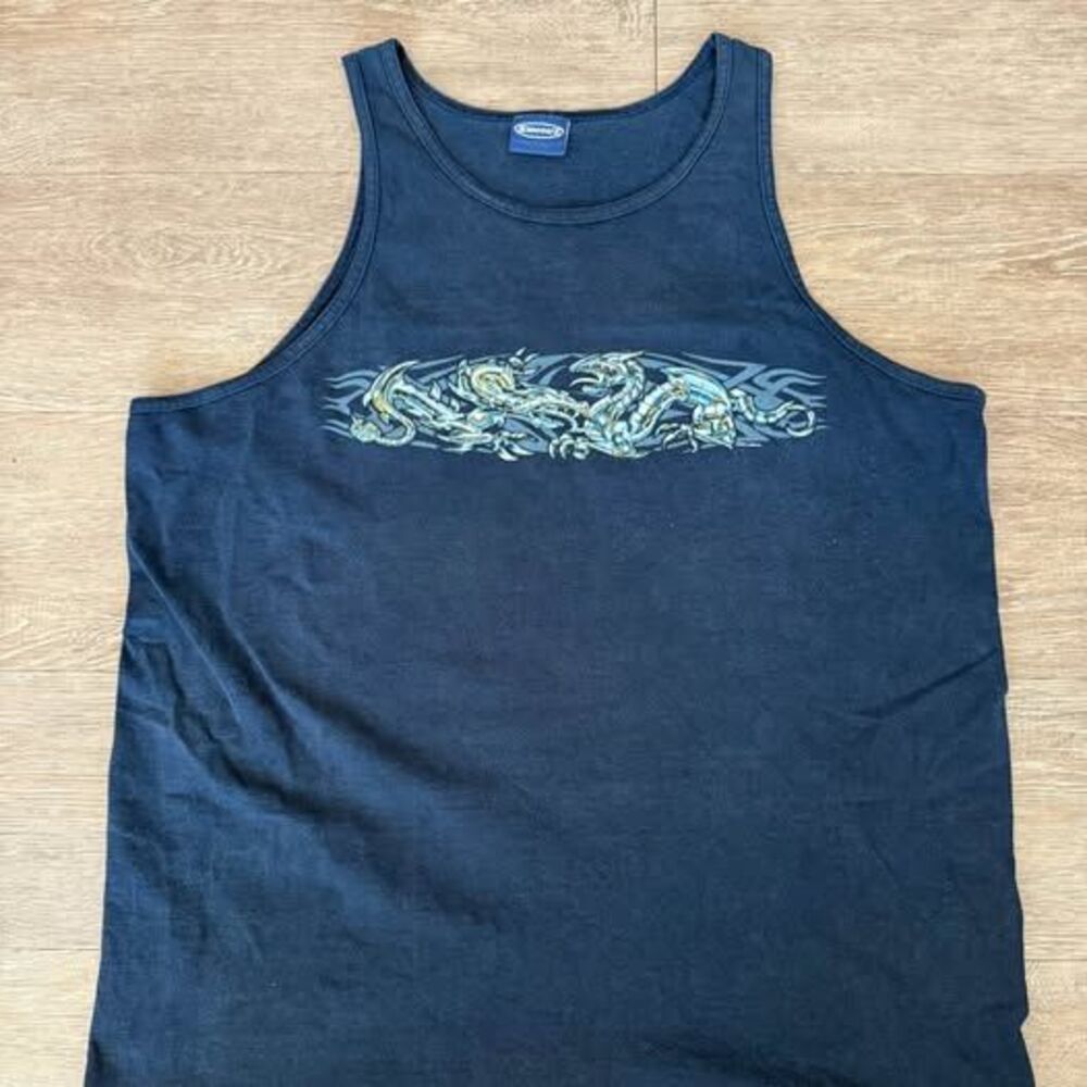 Vintage 2002 Sideout Tribal Dragon Graphic Tank Top Black XL Top Heavy